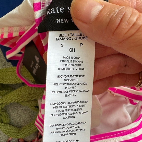 Kate Spade spaghetti strap 2 tone pink/ purple stripe onepiece low scoop back - Picture 5 of 8